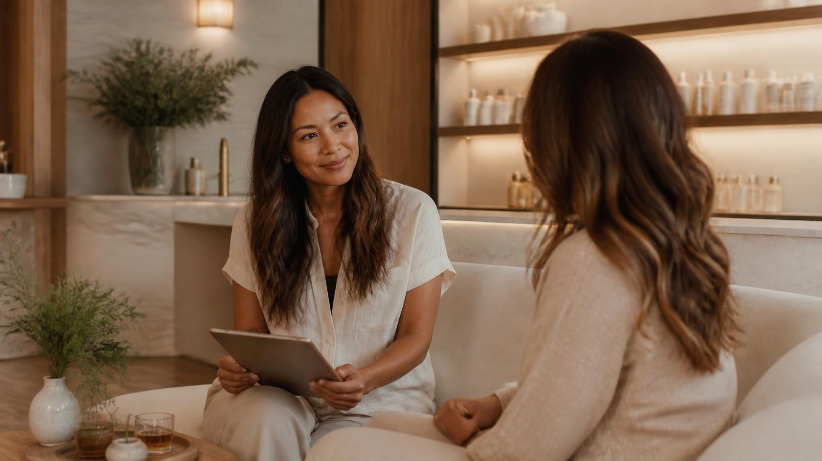 image of 2 adults conversing within a wellness center 